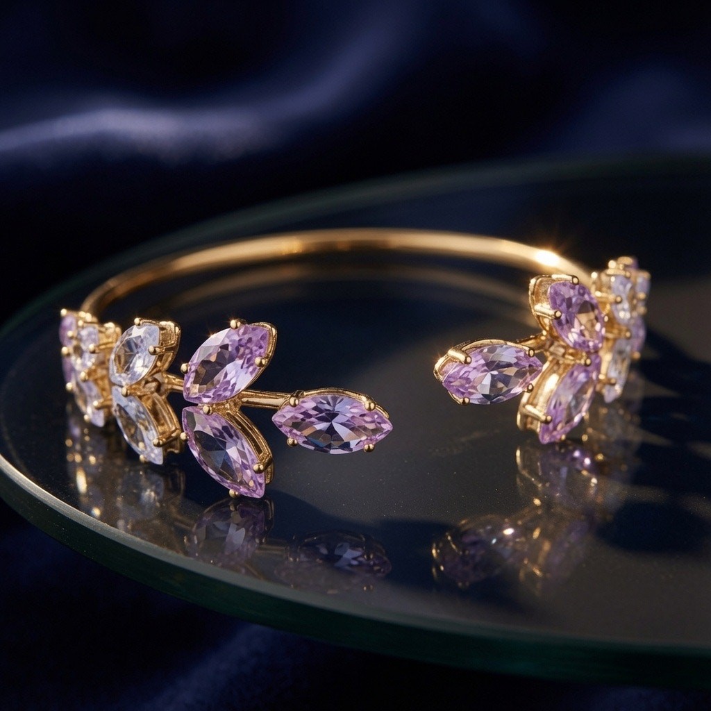 Gold N Pink Crystal Leaf Cuff Bracelet gallery