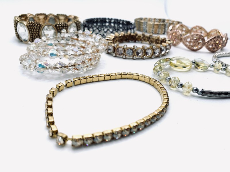 Lot 9 Boho CZ Rhinestone Beaded Stretch Bling Sparkle Crystal Bracelets gallery