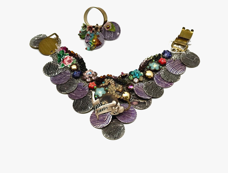 Michal Negrin Bracelet And Ring Set Colourful Crystals Unique. gallery
