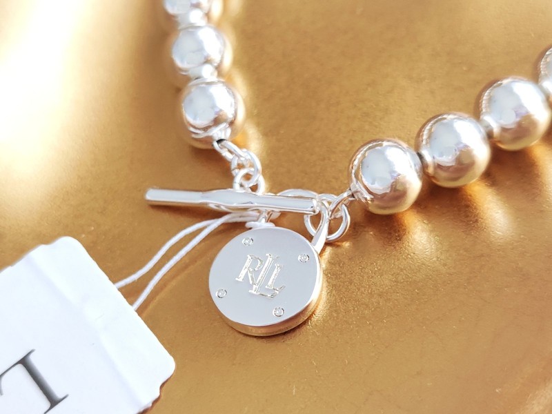 ✨Lauren Ralph Lauren Silver-Tone Logo Padlock 21 Beads Toggle Bracelet✨ 17.5cm gallery