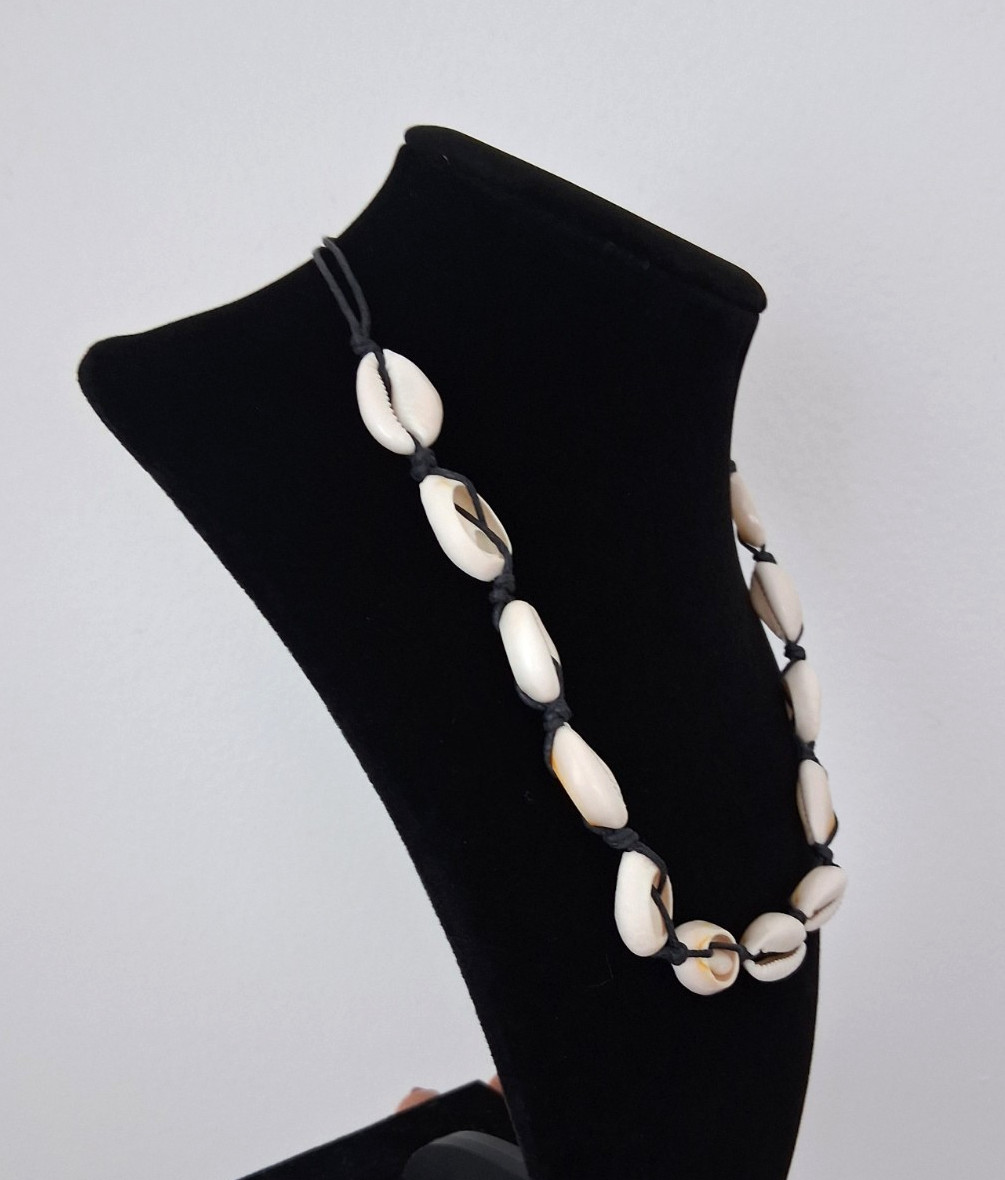 Natural Cowrie Shell Black Corded Necklace Adjustable 18" long "Make Offer" gallery
