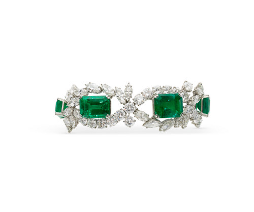 Emerald Shape Green Lab Created Emerald & Cubic Zirconia Women's Floral Bracelet gallery