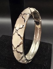 Bracelet Sequin Nordstrom White Enamel Silver Tone Bangle Rhinestones SIGNED