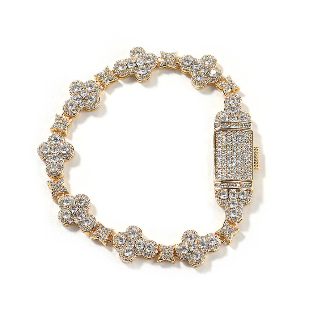 Mens Hip Hop Bracelet Bling ICED 5A+ CZ Cross Rap Hand Chains Cos Jewelry