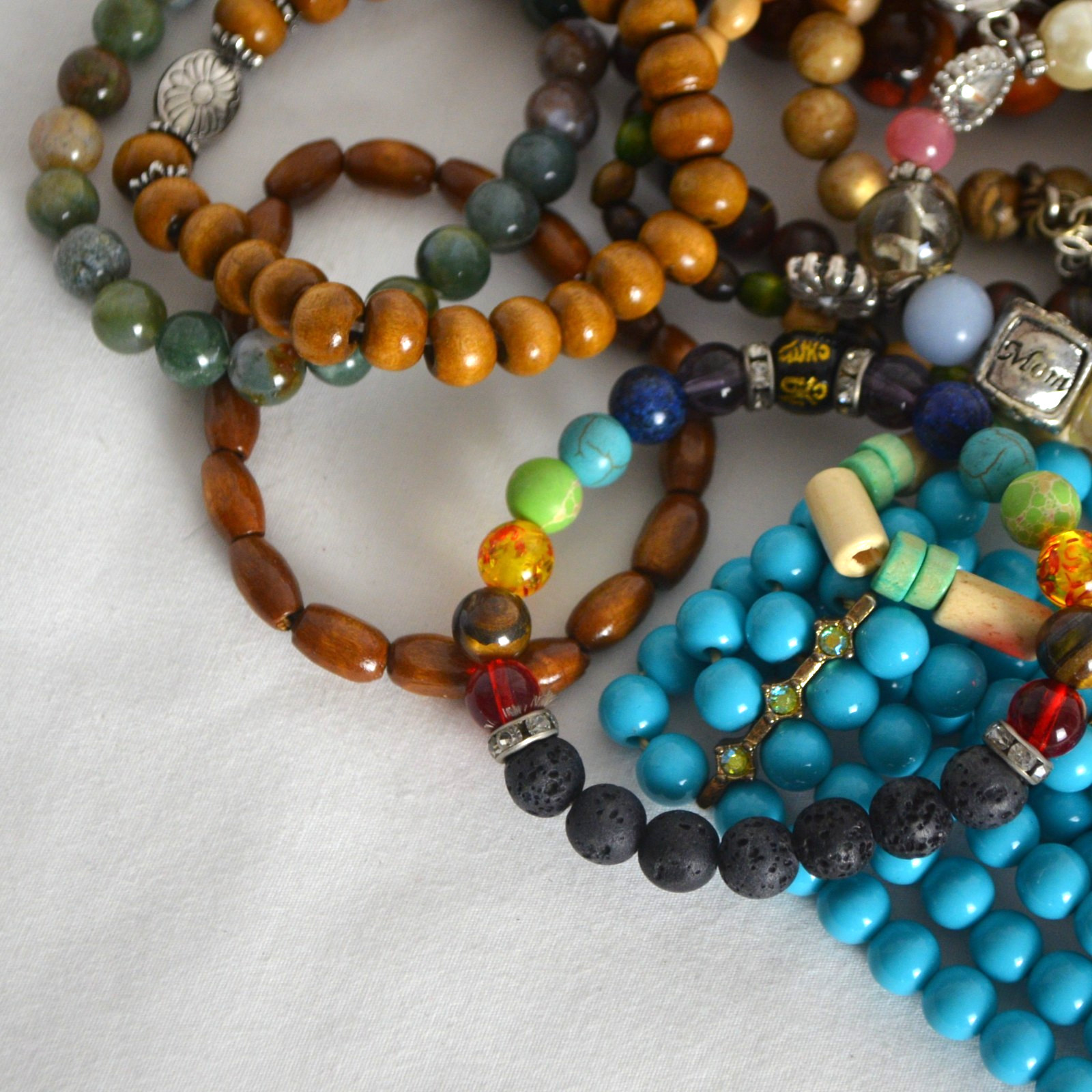 Stackable Bracelet Lot 14pc Beaded Stretch Mixed Materials circa 2000s gallery