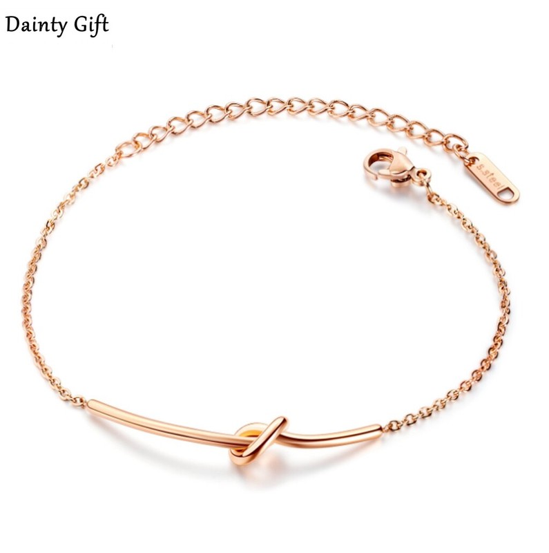 Women Girl Titanium Stainless Steel Love Knot Curve Bar Hand Bracelet 6.5-8.5" gallery