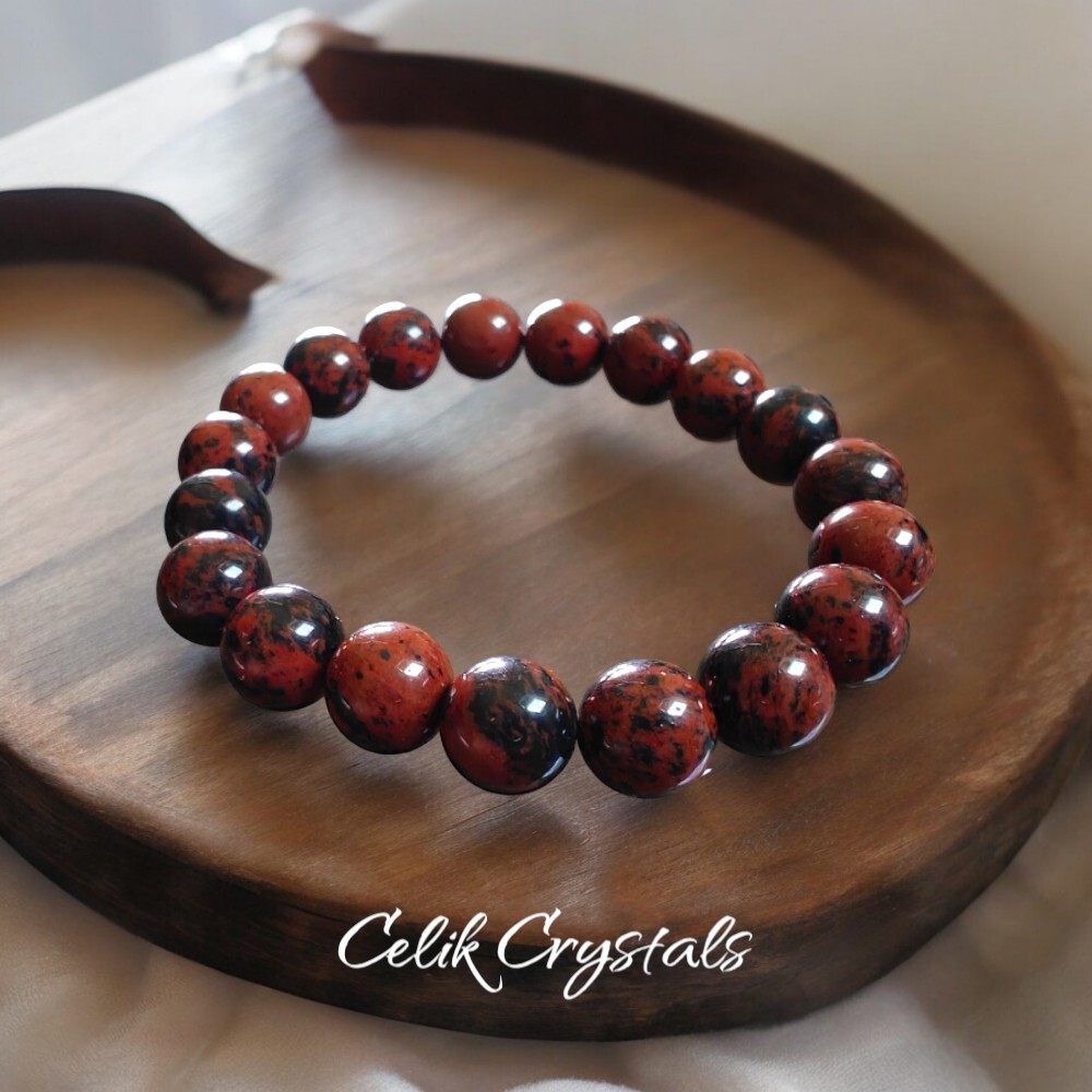 Mahogany Obsidian Bracelet Natural Stones 10mm Stretch Bead Healing Bracelet