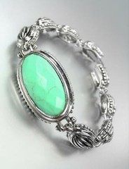 GORGEOUS 18kt White Gold Plated Cable Dots Turquoise Medallion Links Bracelet