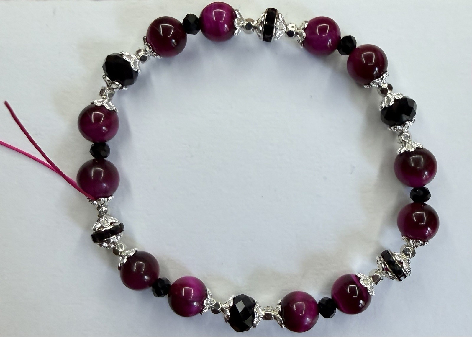 Hot Pink Tiger’s Eye Crystal Bead Bracelet gallery