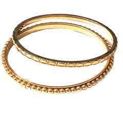 Bangle Bracelets Set of 2 Gold Tone Bead Ball and Oval Design
