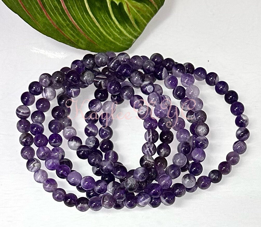 Wholesale 6 Pcs Natural Dream Chevron Amethyst 6mm 7.5” Crystal Stretch Bracelet gallery