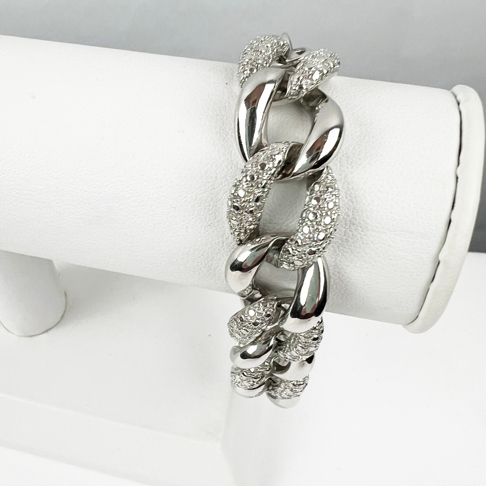 Vintage Silver Tone Large Link Chain Bracelet, smooth & textured links gallery