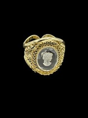 WHITING & DAVIS Gold Large Glass Intaglio Cameo Hinged Clamper Bracelet