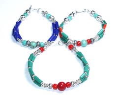 Turquoise Lapis Amber Coral Gemstone Handmade Nepali Bracelet Size 7.8 Inches