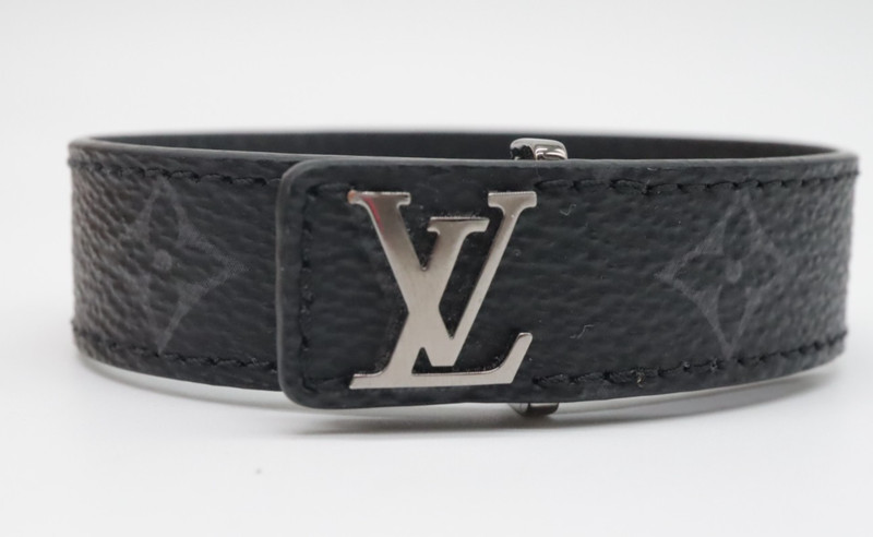 Louis Vuitton Monogram Eclipse Lv Slim Canvas Bracelet Size 21 MINT gallery
