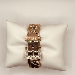 Guess Rose Gold Crystal Large Buckle Bangle Cuff Statement Bracelet