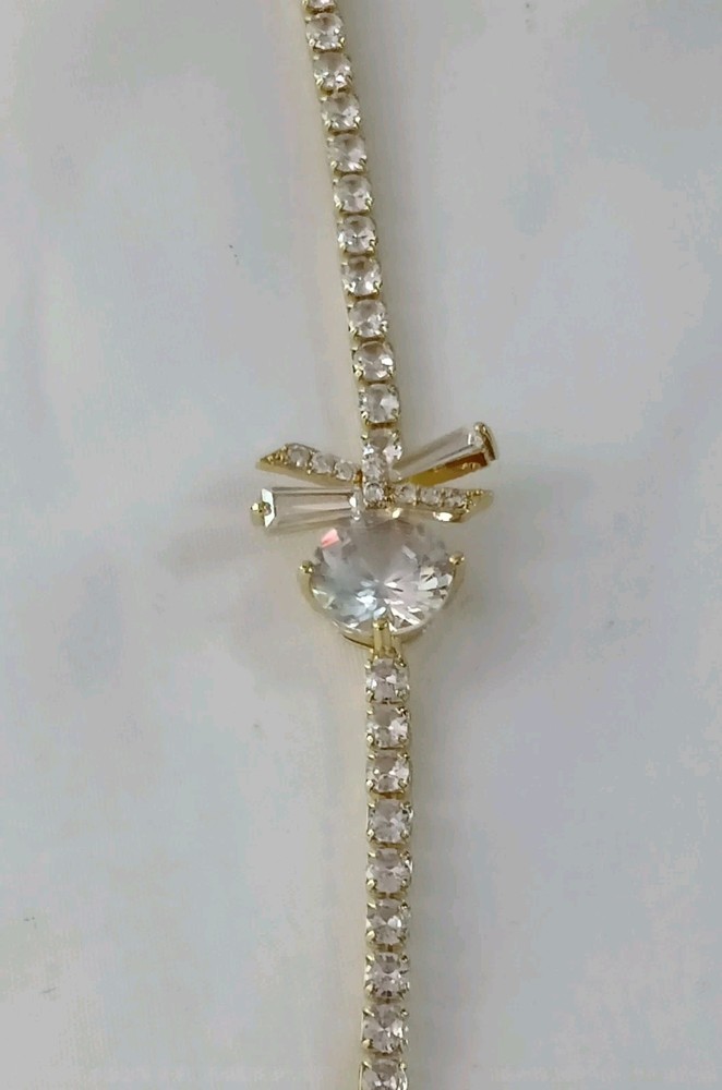 6 1/2" Rhinestones Gold Toned Sparkle Bracelet Snap Closure Elegant