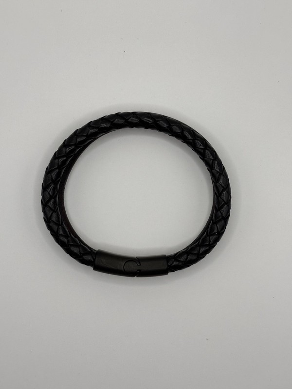 12mm MENS HANDMADE Black & Brown Braided Leather Bracelet 8in Long - BLACK CLASP gallery
