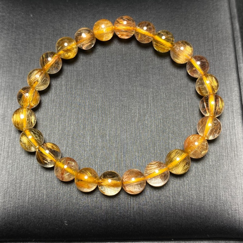 7.7mm Natural Copper Rutilated Quartz Stretch Crystal Beads Bracelet B51 gallery