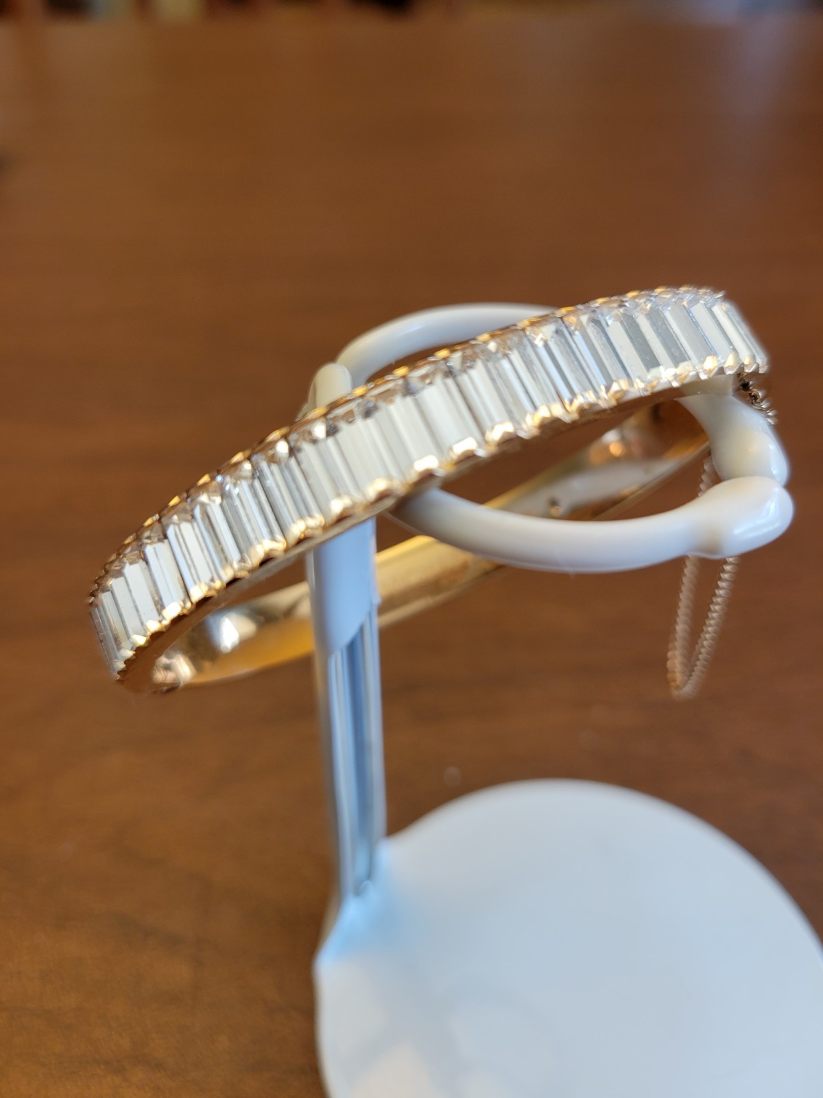 Michael Kors Gold Tone Hinged Bangle Bracelet With Baguette Stones - SPARKLY!! gallery