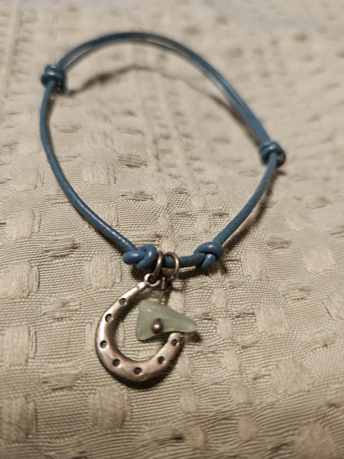 Blue Cord Adjustable Slip Knot Bracelet, Horseshoe Dangle Charm Luck Theme gallery