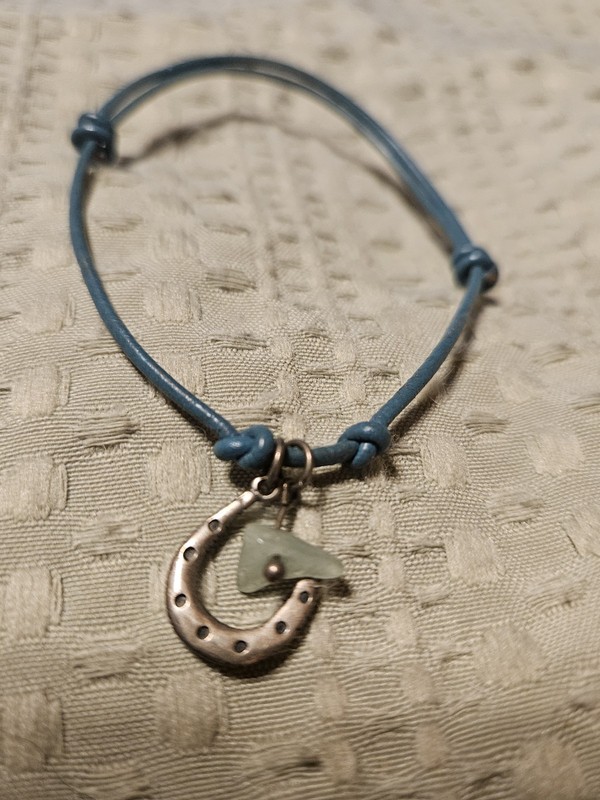 Blue Cord Adjustable Slip Knot Bracelet, Horseshoe Dangle Charm Luck Theme gallery