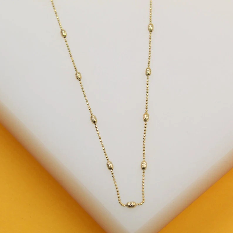 18K Gold Filled Textured Beaded Ball Chain Bracelet (G231)(I75A) gallery