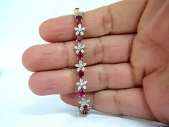 9 Ct Oval Cut Simulated Ruby & Diamond Tennis Bracelet 14k Yellow Gold Plated