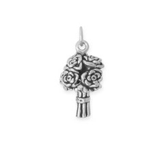 Oxidized Authentic 925 Sterling Silver 3D Flower Bouquet Women’s Bracelet Charm