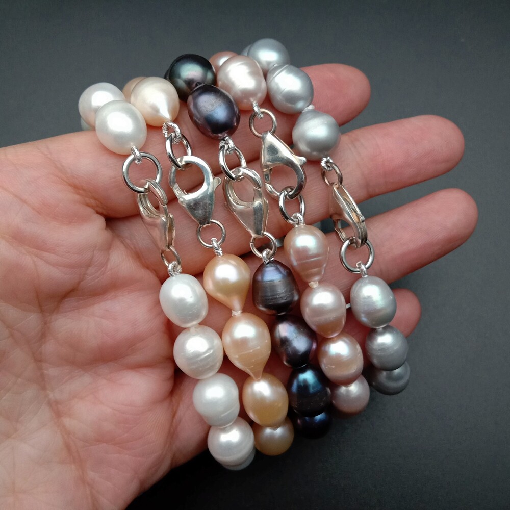 8" 10x12mm White Black Gray Pink Purple CulturedPearl Bracelet silver clasp 925