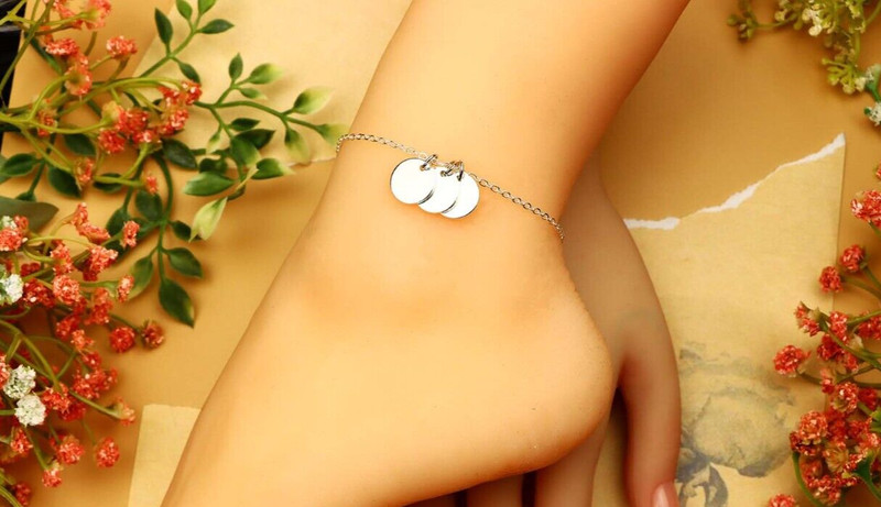 Coin Anklet Gift for Bridesmaids Personalized Letter Disc Bracelet Silver Plated gallery