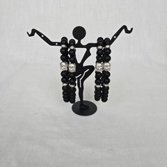 Beaded Stone Bracelet Bundle of 4 Black & Silver Stretch Stackable EUC
