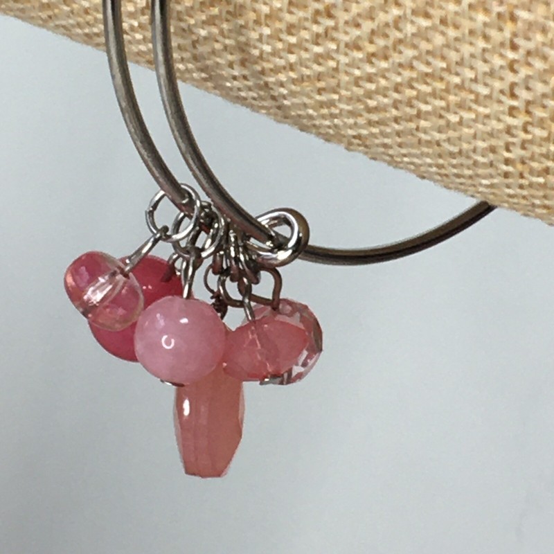 Adjustable Silver Tone Pink Charm Drops Cuff Bracelet / Bangle Bracelet gallery