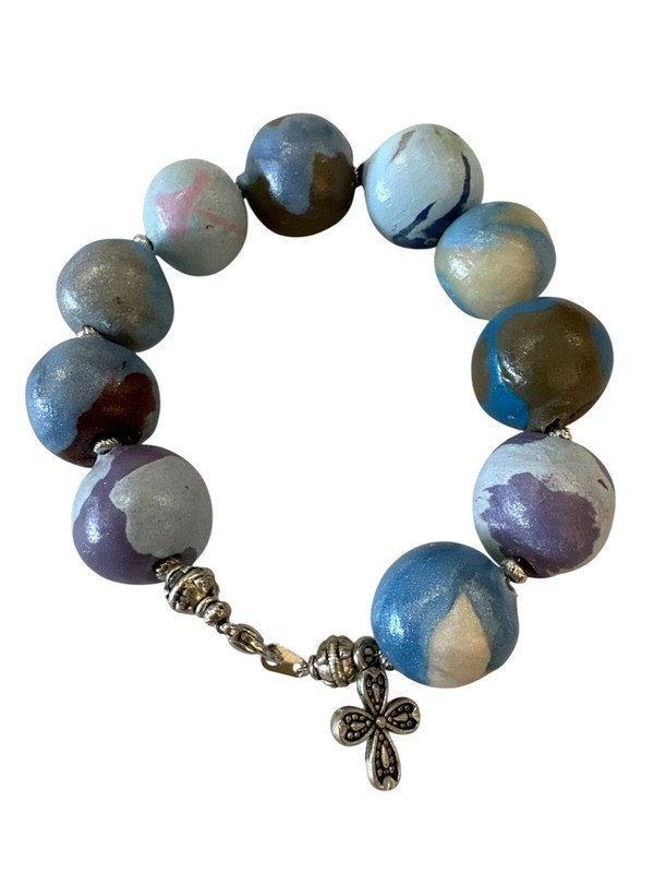 Handmade Beaded Bracelet Multicolor Painted Ceramic Beads Charm Chunky Artsy gallery