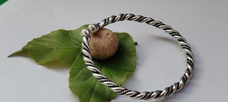 Handmade Twisted Silver Open Cuff Bangle, Minimal Rope Design Bracelet, gallery