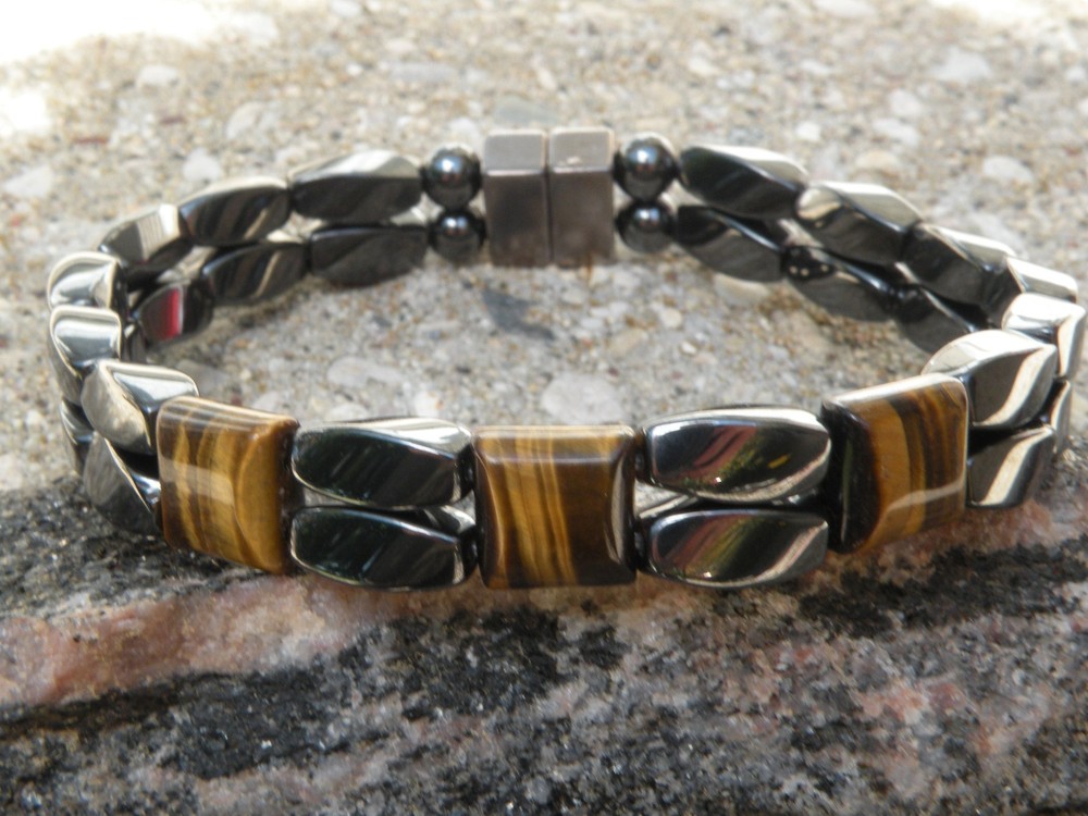 Magnetic Hematite Bracelet Anklet 2 Row Brown Tigers Eye 3 Stone Series