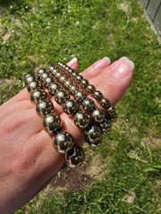 Natural Pyrite Bracelet Set Multi Size Beaded Gold Metallic Stretch Stack