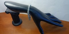 Silver Tone S Curve Tennis Bracelet Clear Stones 7.5″ Gift Ready