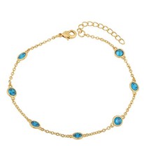 18K Gold Plated Deep Sea Blue Zircon Bracelet, Seven Stone Chain Bracelet