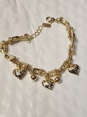 14k Gold Layered Hardware Charm Bracelet With Extender. 6-8in