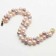 New 8-9mm 2 Rows Genuine Natural Freshwater Pearl Bracelet 7.5″