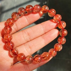 9.5mm Natural Copper Rutilated Quartz Crystal Stretch Beads Bracelet AAAA 4
