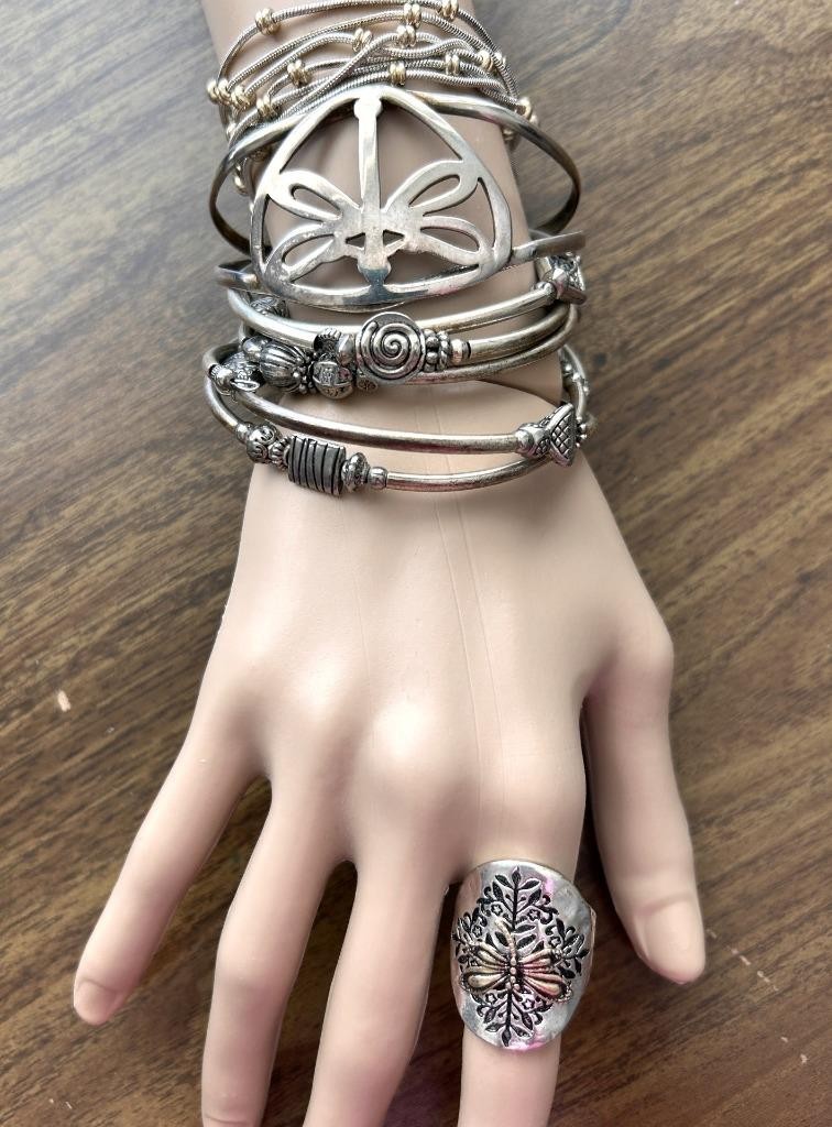 LOT 4 bracelets 1 ring butterfly bangle wrap stretch magnetic metal beads gallery