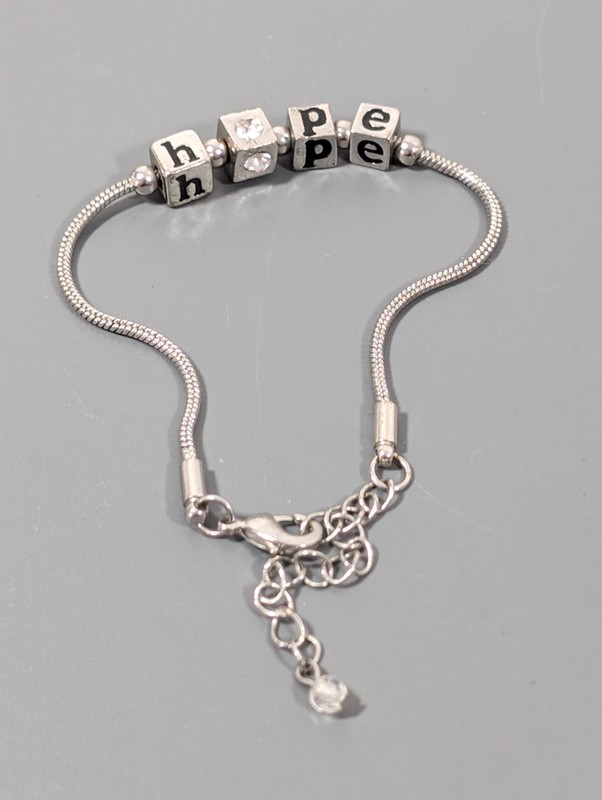 Silver Tone Hope Bracelet Rhinetsone Beaded Spell Out Adjustable 7-9 in gallery