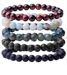 Wholesale Natural 5 Pcs 8mm Multicolor Gems Round Beads Stretch Bracelet 7.5in