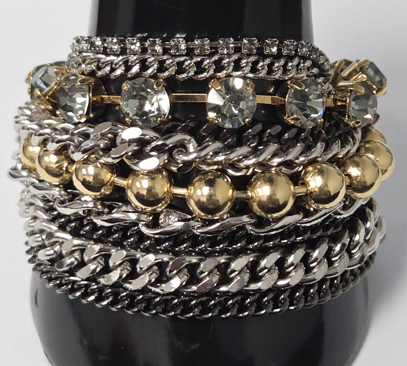 Doncaster Mixed Metal Crystal Multi Chain Chunky Bracelet Silver and Gold Tone gallery
