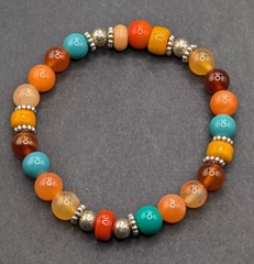 Women’s Orange Teal Mixed 8mm Beaded Stretch Bracelet (17cm) S/M Wrist