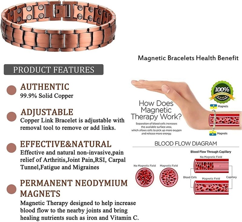 2 Pack Pure Copper Magnetic Bracelet Arthritis Pain Therapy Energy Cuff Bangle gallery