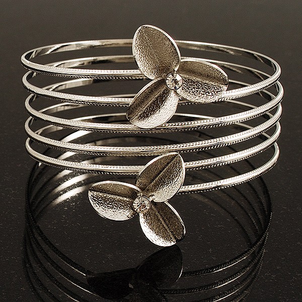 Crystal Flower Upper Arm Bracelet In Silver Tone gallery