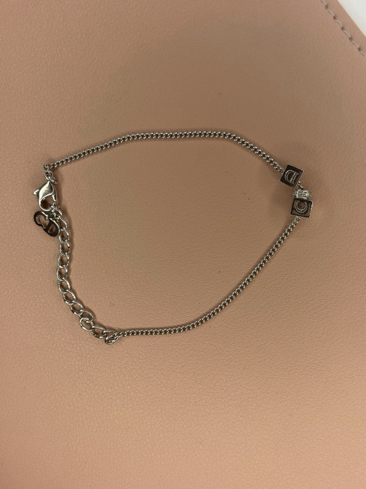 Vintage Christian Dior CD Cube Charm Bracelet Silver Tone Crystal Rhinestone 8" gallery